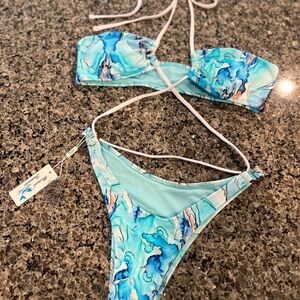 Turquoise  marble 1 piece bathing suit